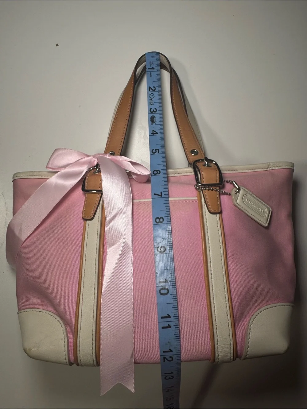Vintage 2001 Coach Hampton Mini Market Tote - Pink Canvas & Leather Trim